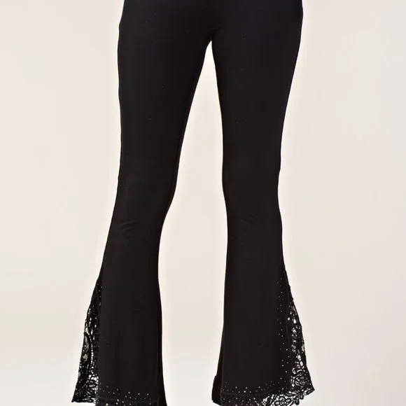NEW VOCAL BELL BOTTOM bling crochet lace flared pants SM-4X BLK BOHO chic party - Picture 5 of 5